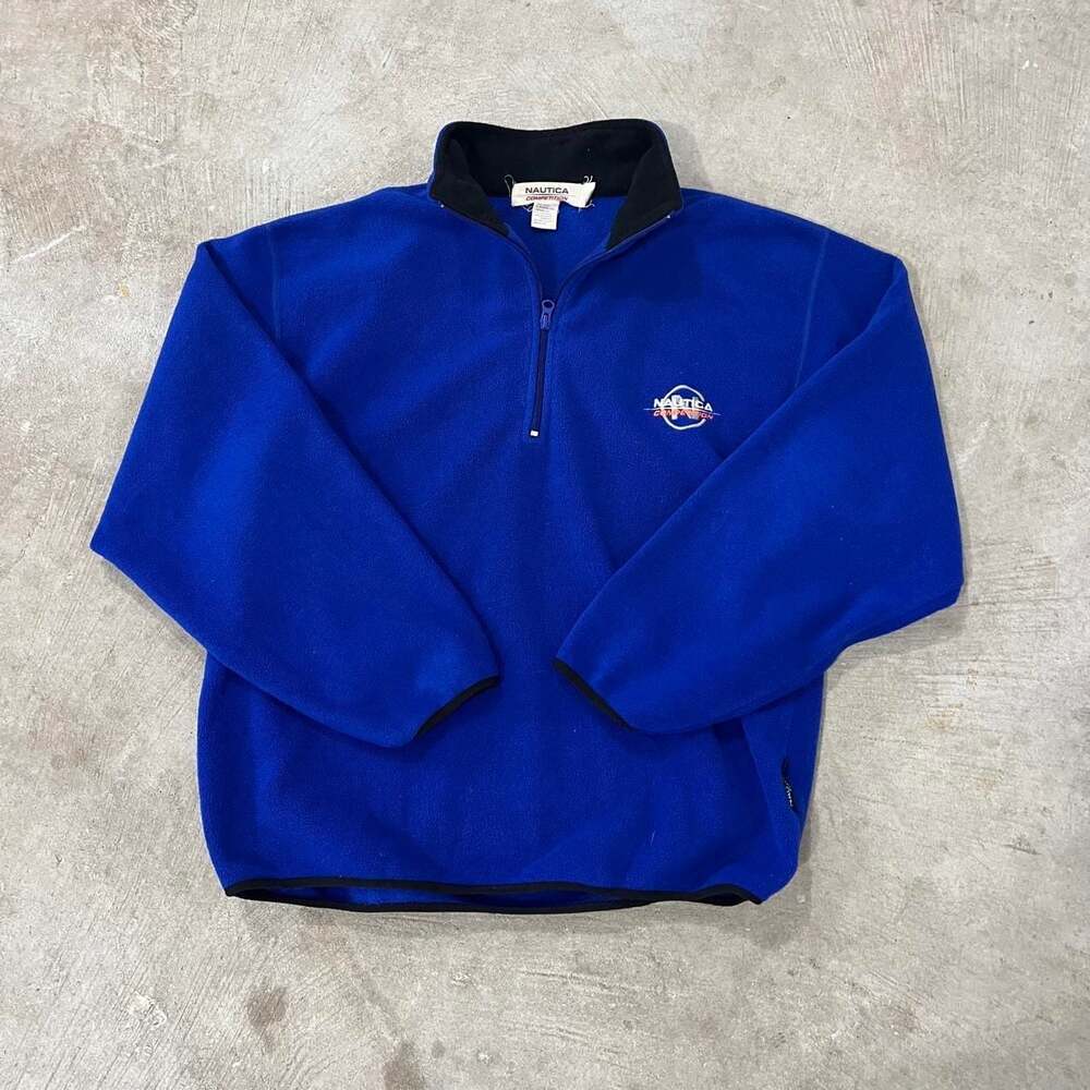 Vintage 90s Nautica Competition Quarter Zip Fleece Pullover Royal Blue M